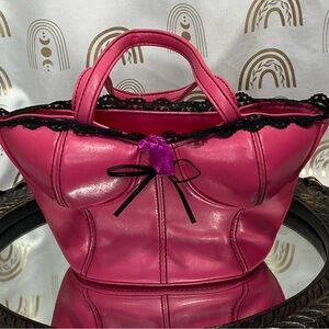 Pink Women's Handbag with Lace Trim